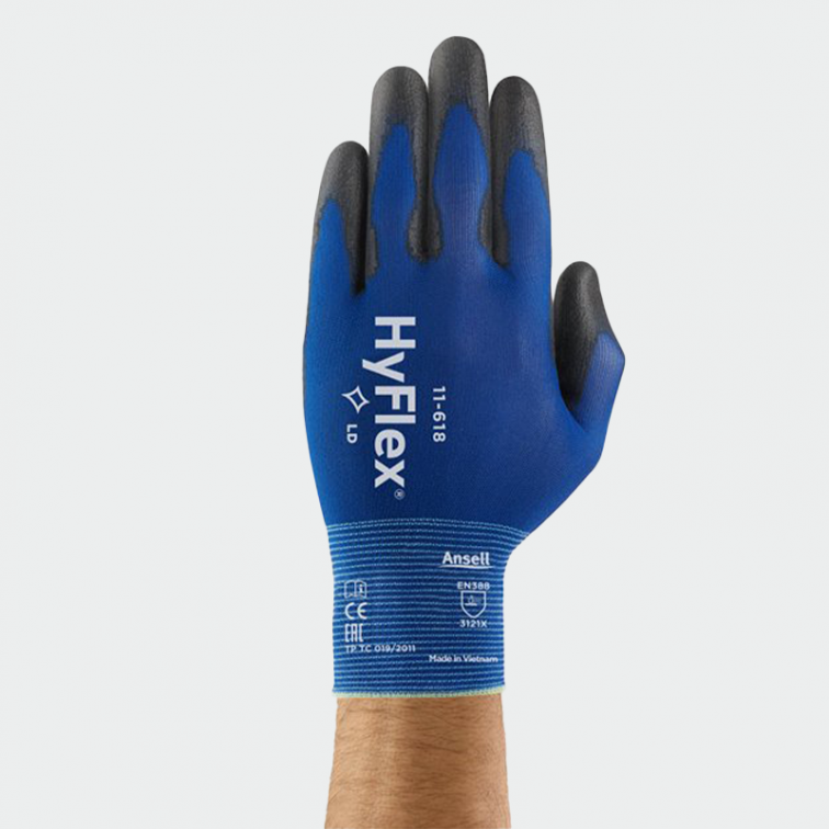Тъмносини полиуретанови ръкавици HyFlex 11-618 